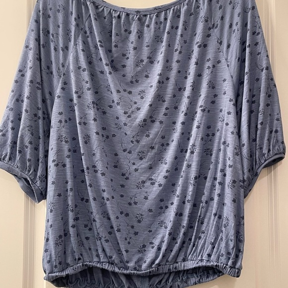 Lucky Brand Blue Ruched Puff Sleeve Blouse - Picture 2 of 4